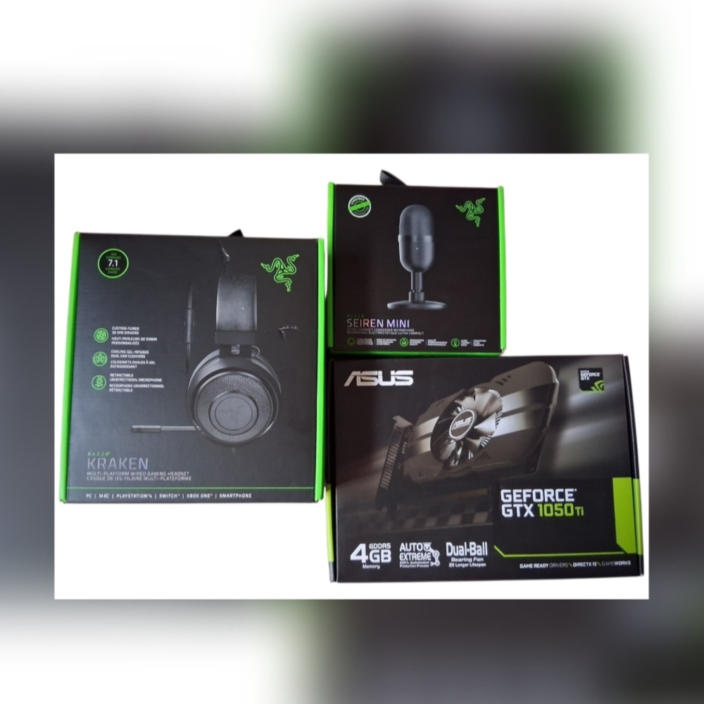 Razer Kraken and Seiren Mini with ASUS GeForce GTX 1050 Ti - Black and Green